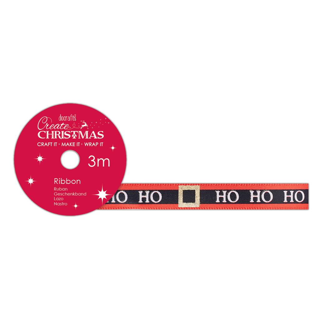 Create Christmas Satin Ribbon 3m - Ho Ho Ho