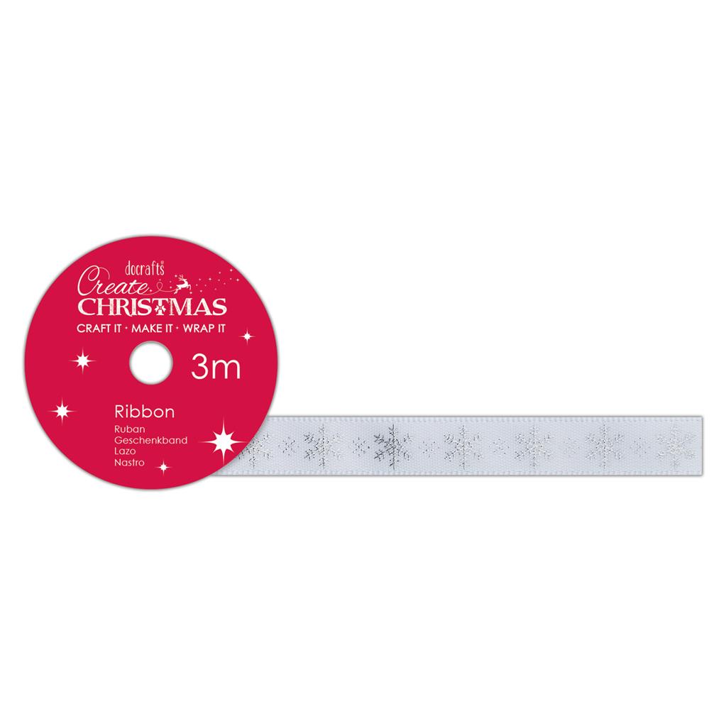 Create Christmas Satin Ribbon 3m - Snowflakes