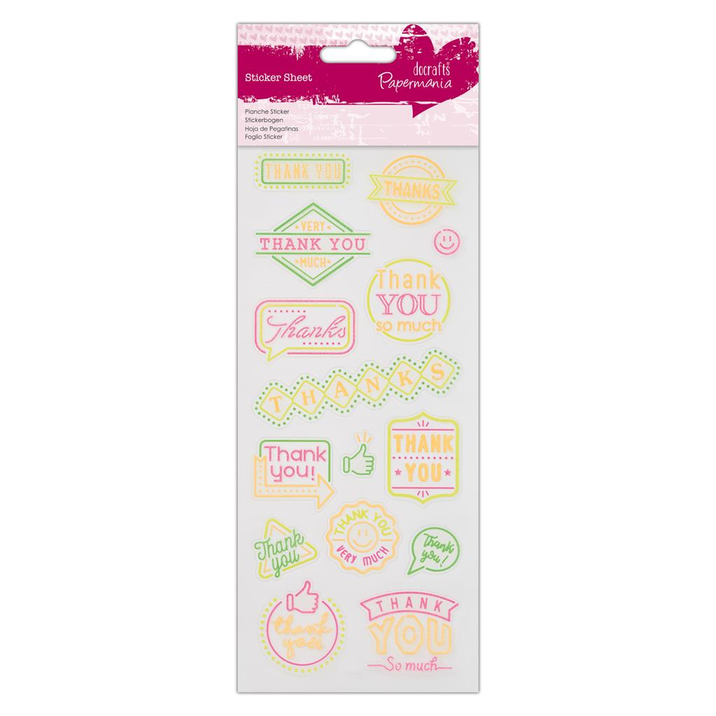 Papermania Neon Glitter Stickers - Thanks