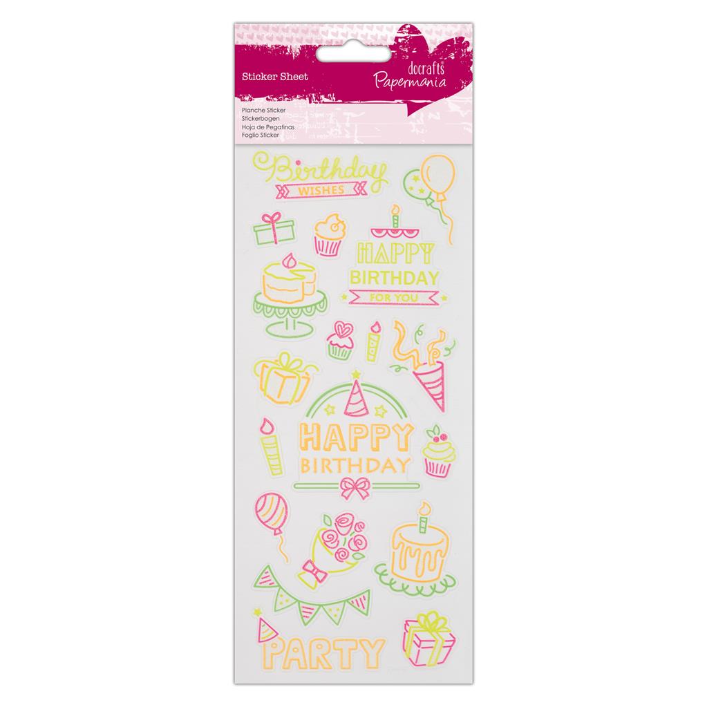 Papermania Neon Glitter Stickers - Birthday