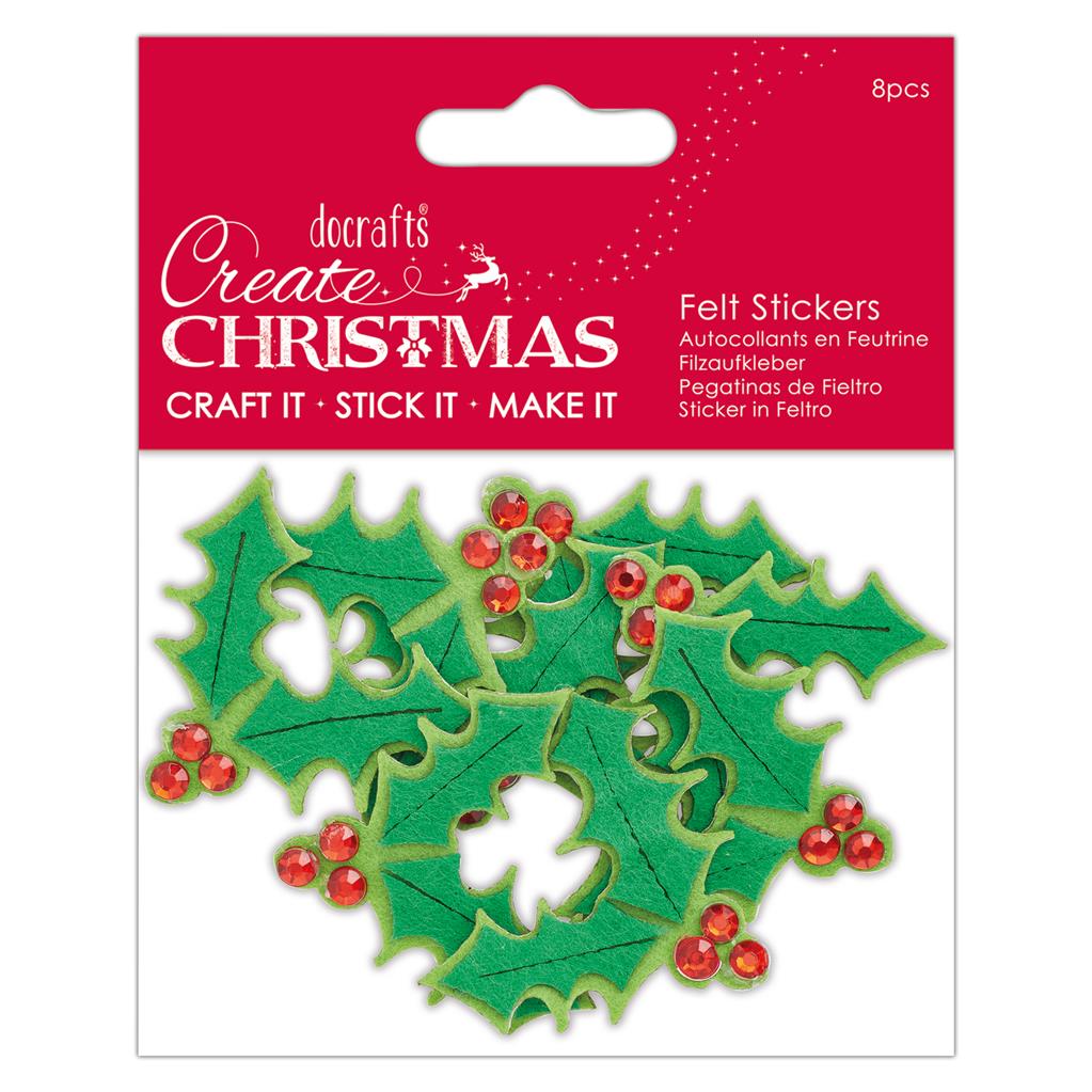 Create Christmas Felt Holly Stickers (8pk)