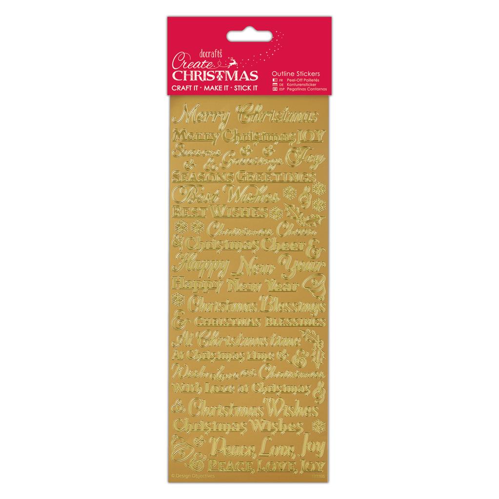 Create Christmas Outline Stickers - Traditional Xmas Sentiments Gold