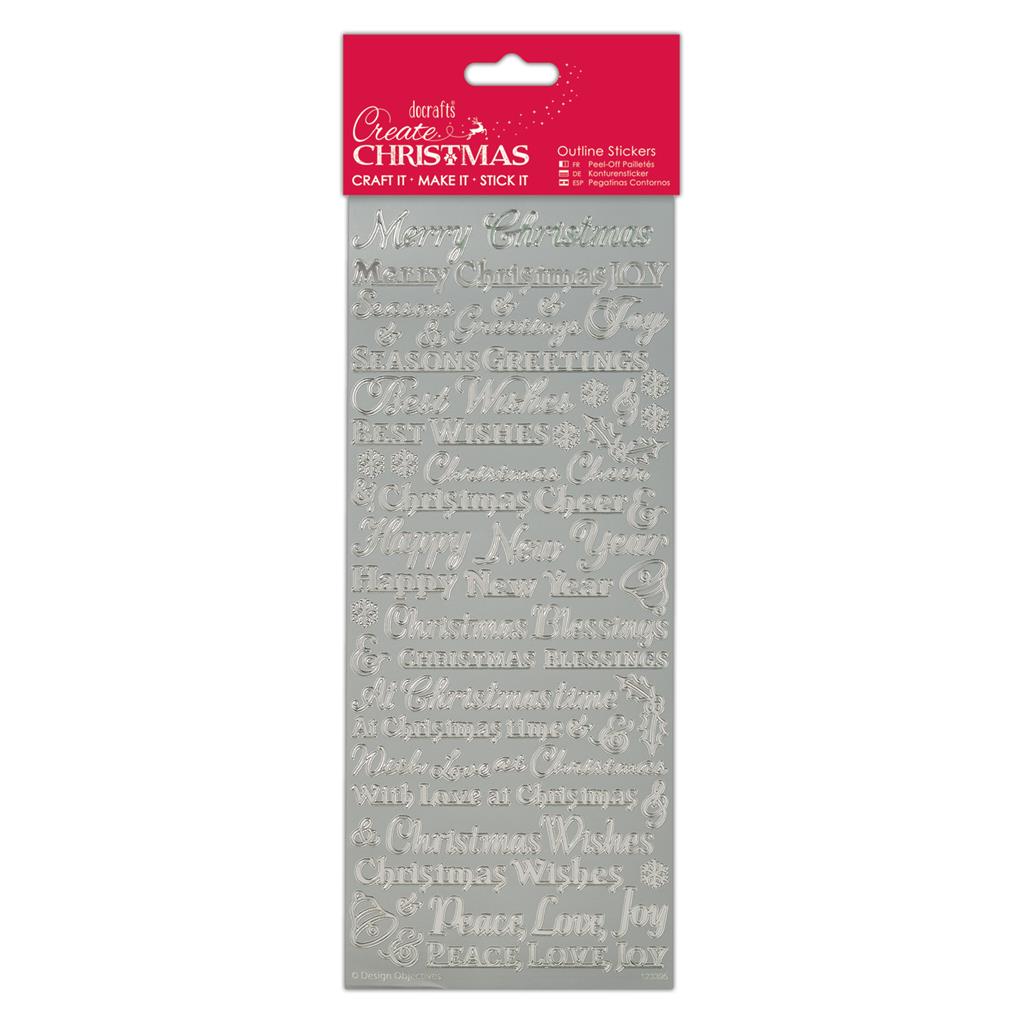 Create Christmas Outline Stickers - Traditional Xmas Sentiments Silver