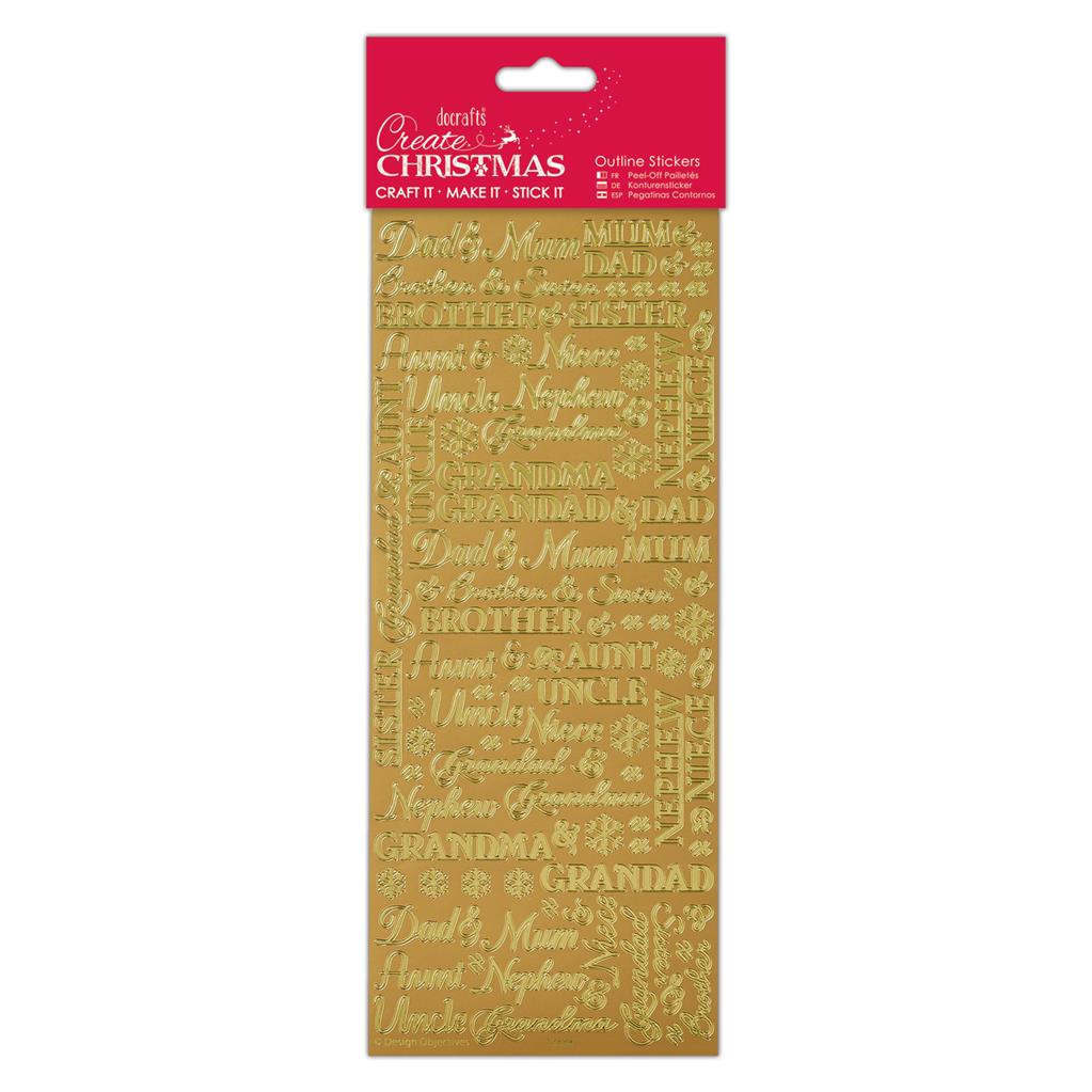 Create Christmas Outline Stickers - Traditional Xmas Relations Gold