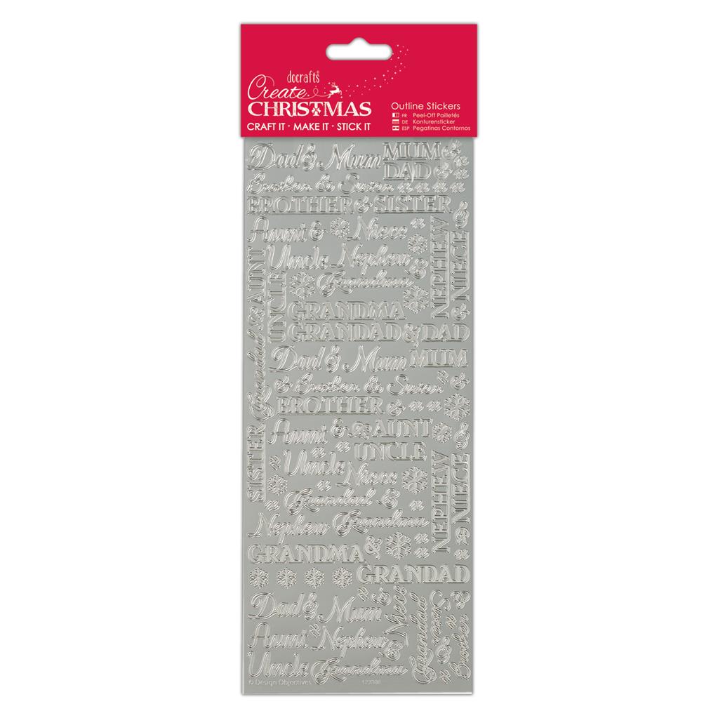 Create Christmas Outline Stickers - Traditional Xmas Relations Silver