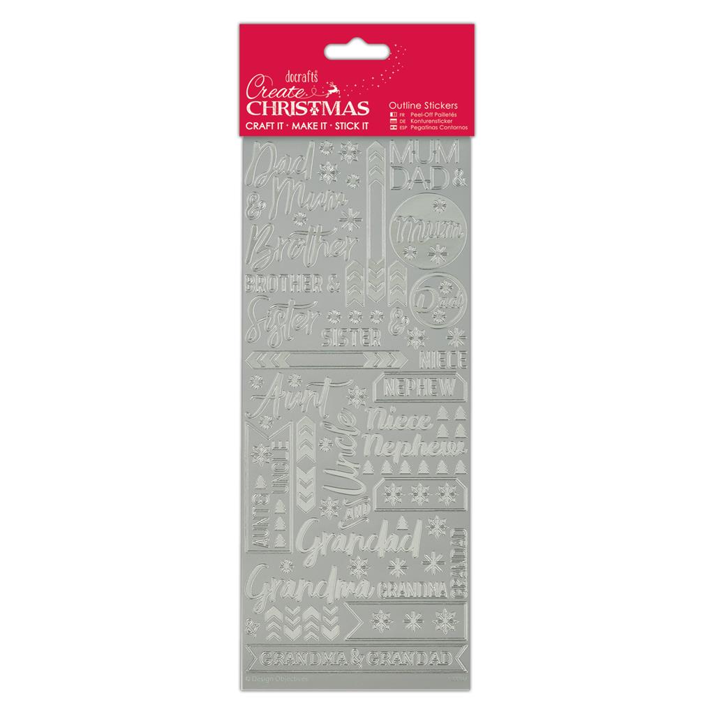 Create Christmas Outline Stickers - Contemporary Xmas Relations Silver