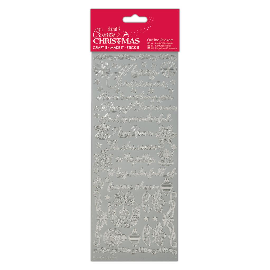 Create Christmas Outline Stickers - Traditional Xmas Verses Silver