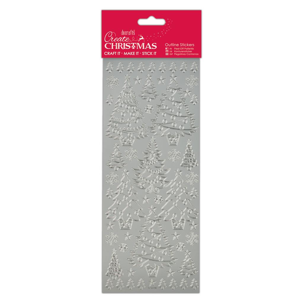 Create Christmas Outline Stickers - Christmas Trees Silver