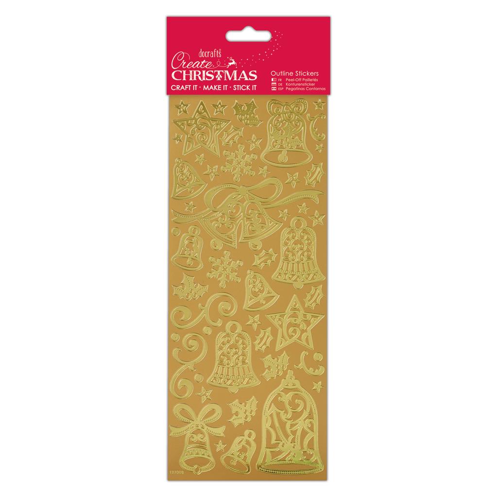 Create Christmas Outline Stickers - Bells Gold