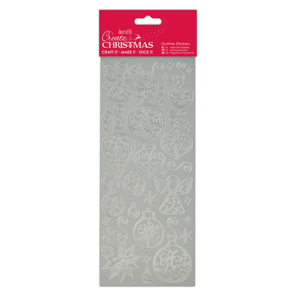 Create Christmas Outline Stickers - Baubles & Angels Silver