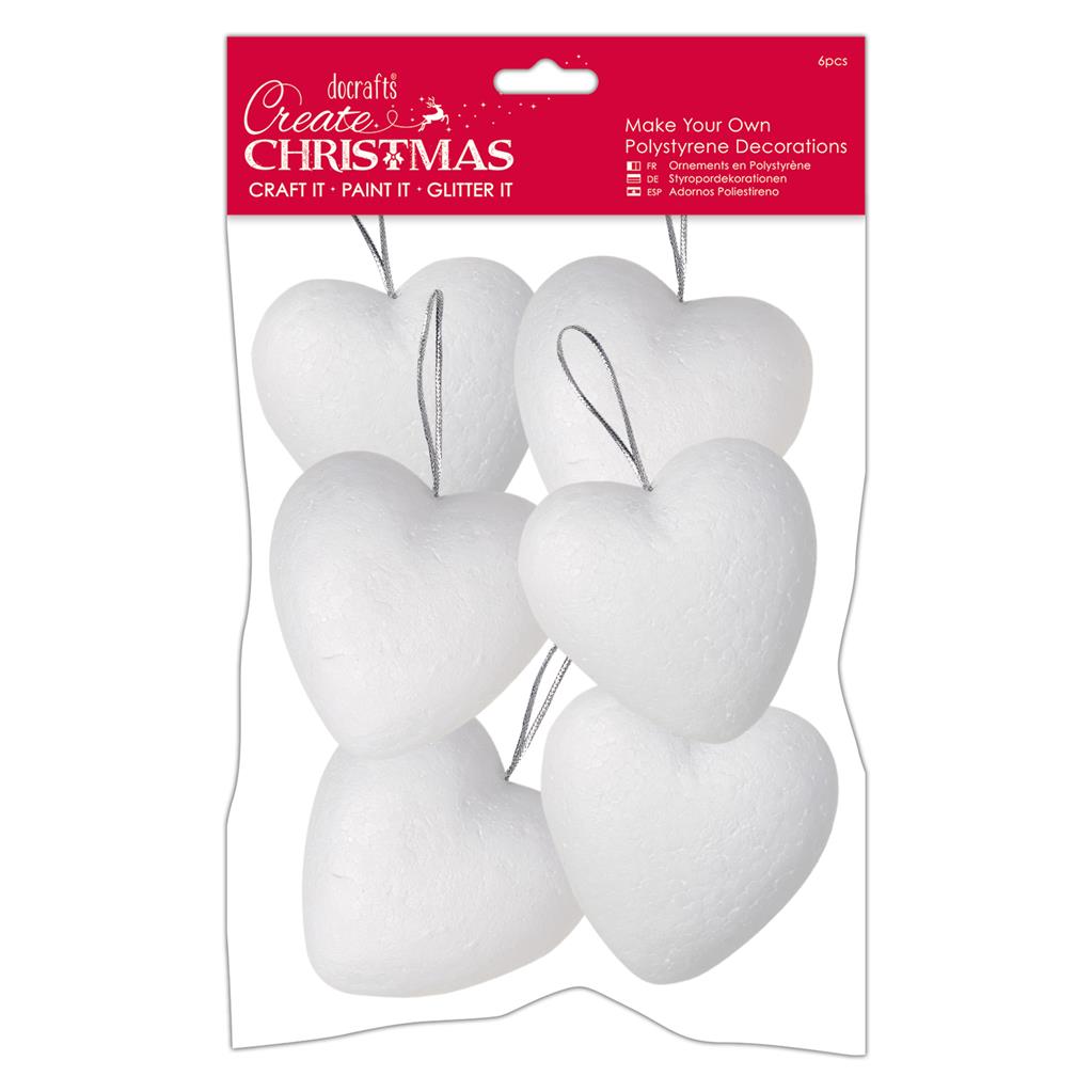 Create Christmas Make Your Own Polystyrene Decorations - Hearts (6pk)