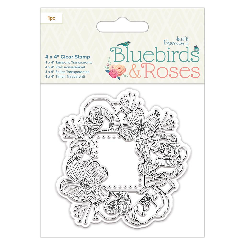 Papermania Bluebirds & Roses 4" x 4" Clear Stamp - Frame