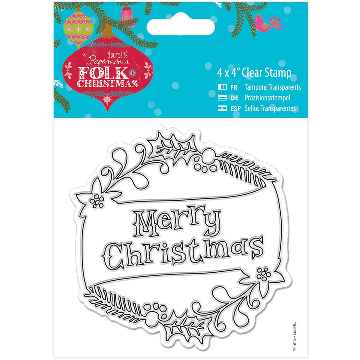 Papermania 4" x 4" Clear Stamp - Folk Christmas - Merry Christmas