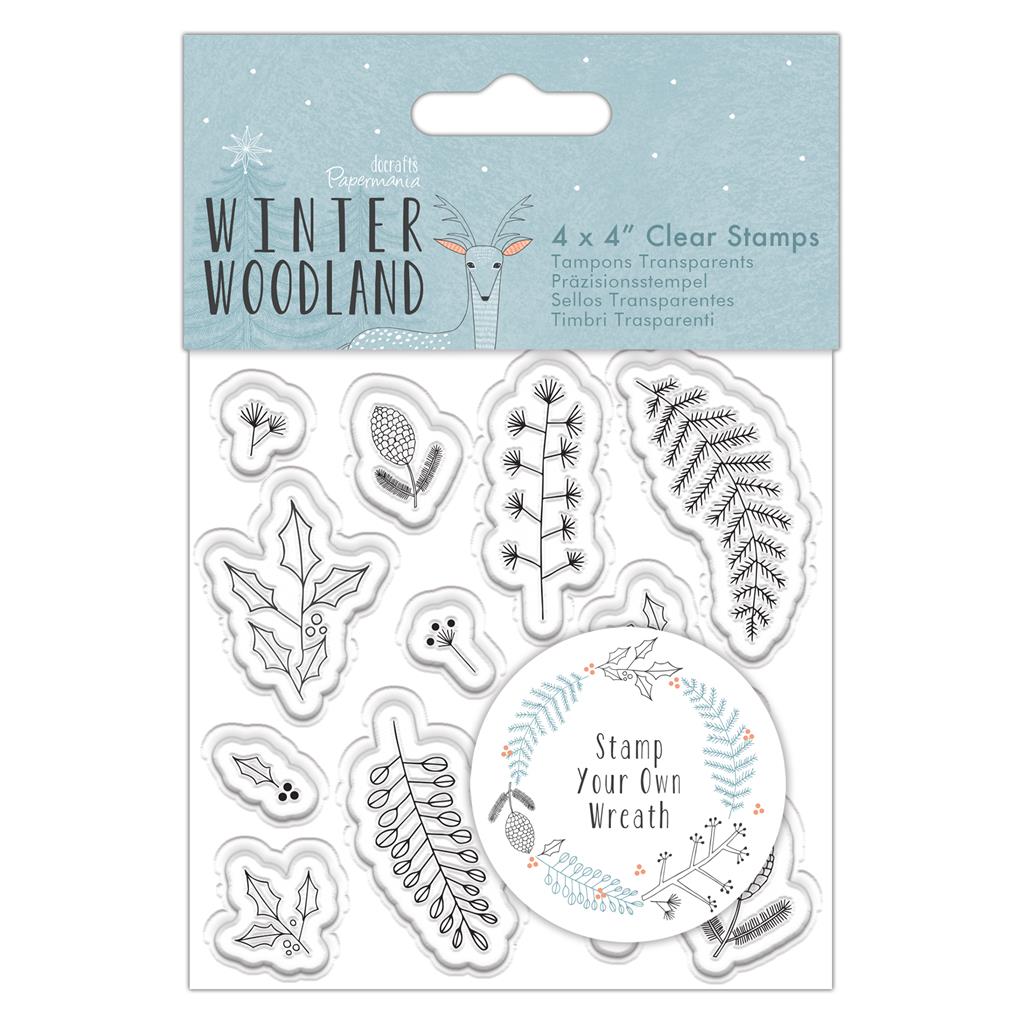 Papermania 4" x 4" Clear Stamp - Winter Woodland - Wreath