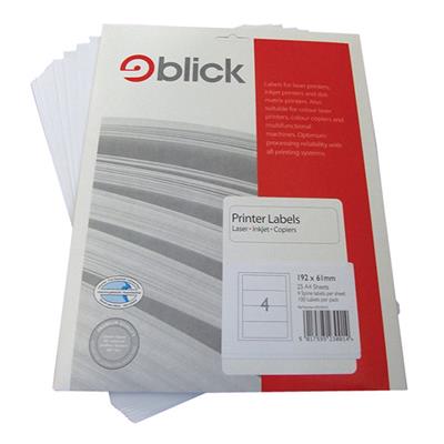 Blick A4 Printer Labels 192mm x 61mm (4 per Sheet) 25pk