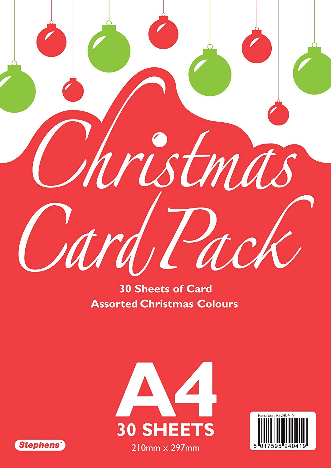 Stephens A4 Christmas Coloured Card 210gsm 30shts