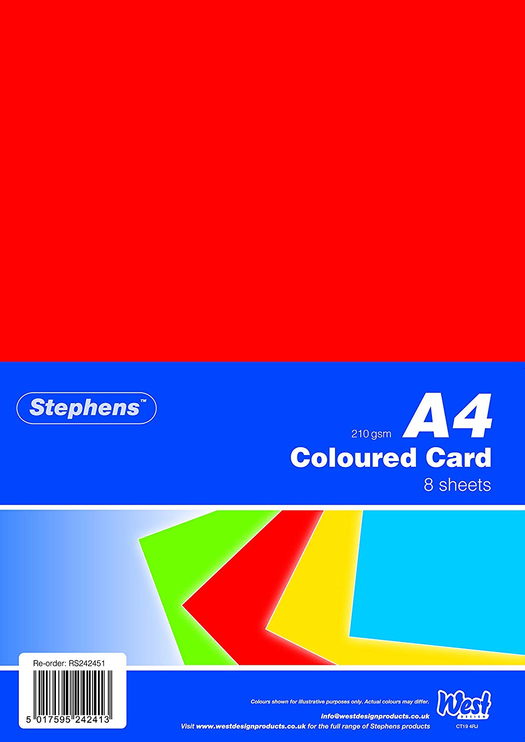 Stephens A4 Coloured Card 210gsm 8shts