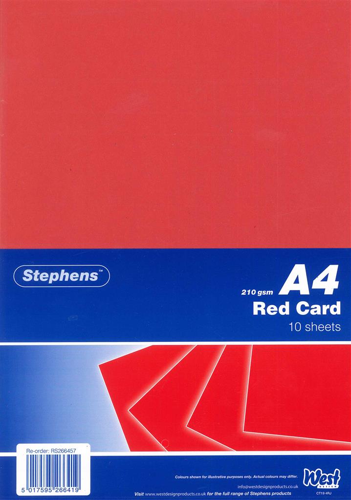 Stephens A4 Red Card 210gsm 10shts