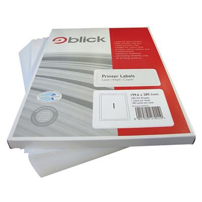 Blick A4 Printer Labels 199.6mm x 289.1mm (1 per Sheet) 100pk