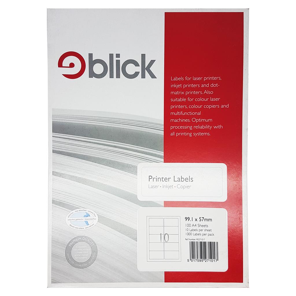 Blick A4 Printer Labels 99.1mm x 57mm (10 per Sheet) 100pk