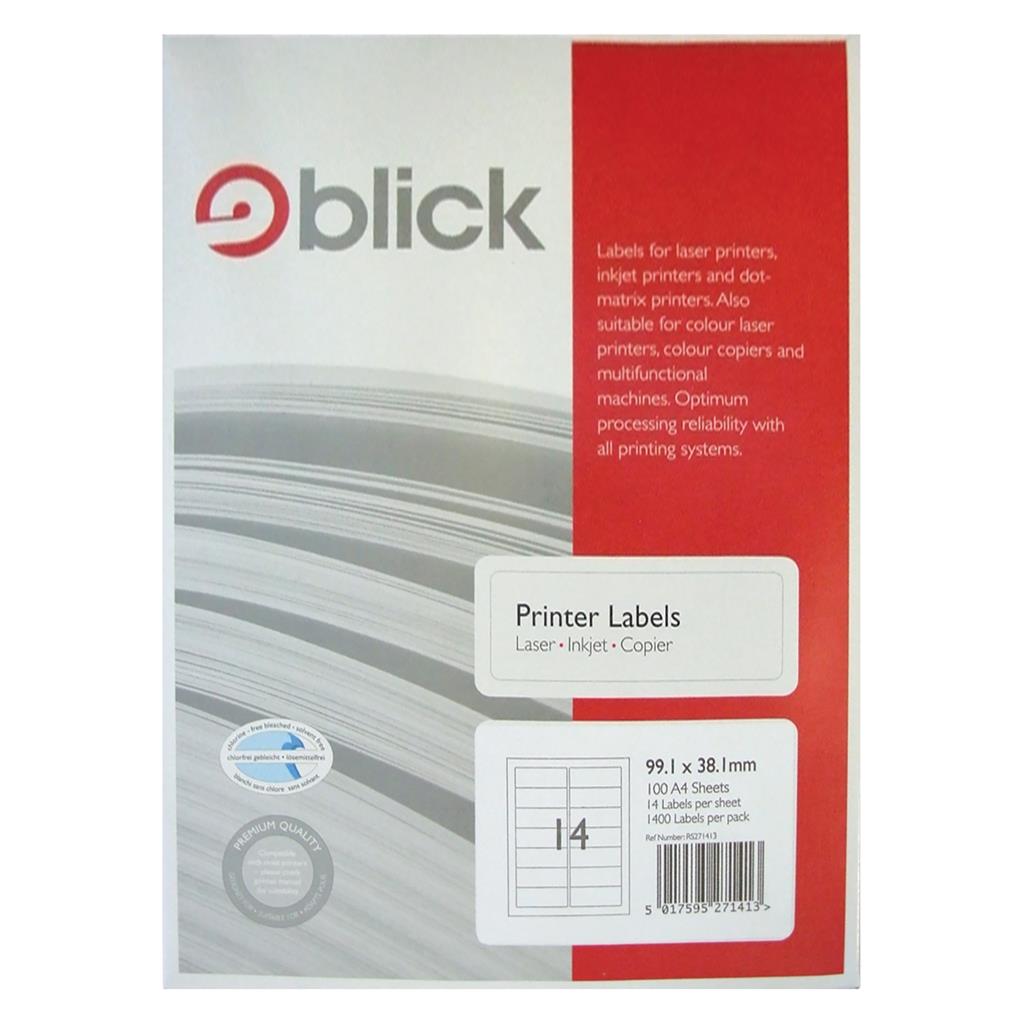 Blick A4 Printer Labels 99.1mm x 38.1mm (14 per Sheet) 100pk