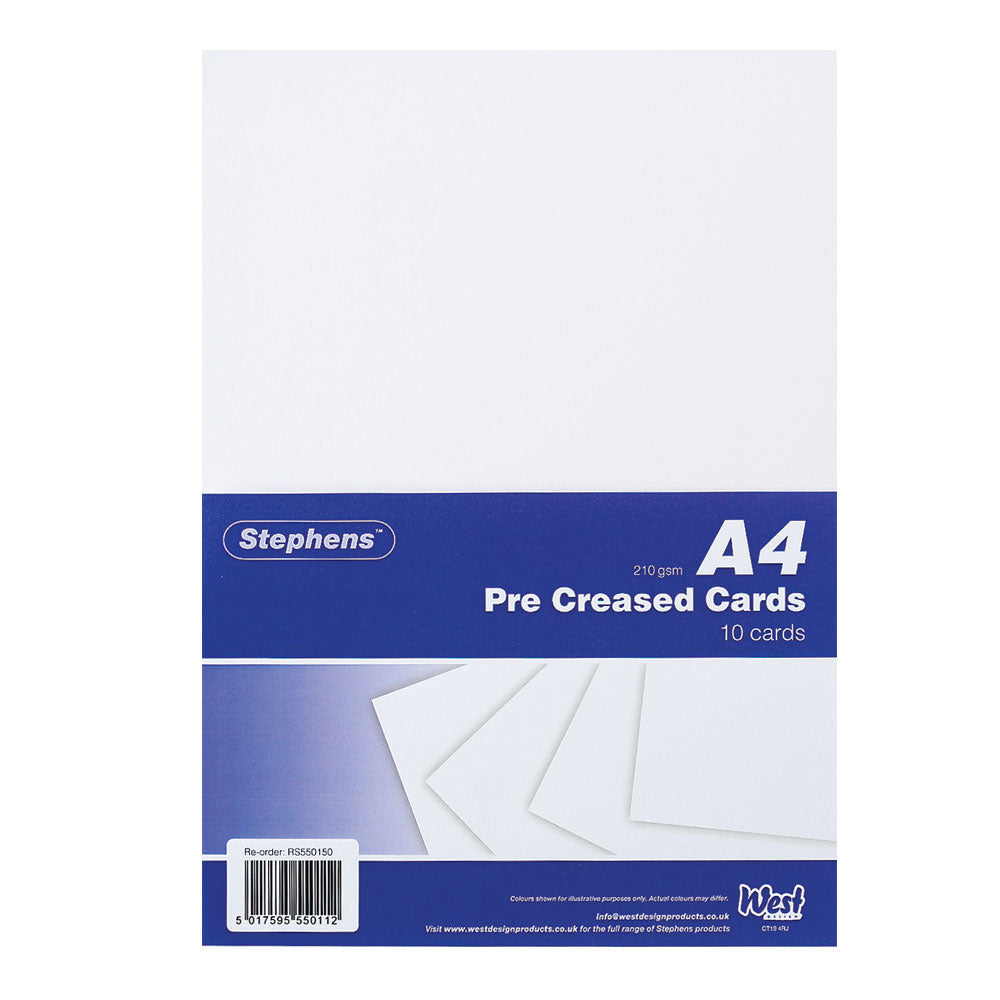 Stephens A4 White Pre-Creased Card (A5) 210gsm 10shts