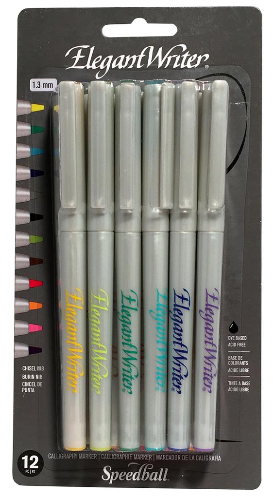 Speedball Elegant Writer 1.3mm Chisel Calligraphy Marker Pens Multicoloured (12pcs)