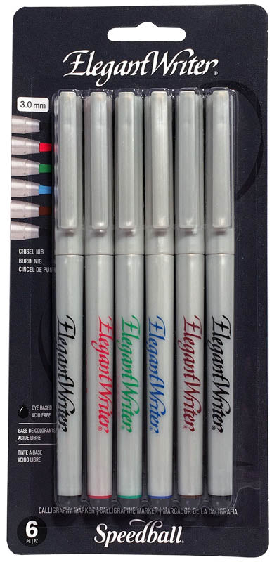 Speedball Elegant Writer 3.0mm Chisel Calligraphy Marker Pens Multicoloured (6pcs)