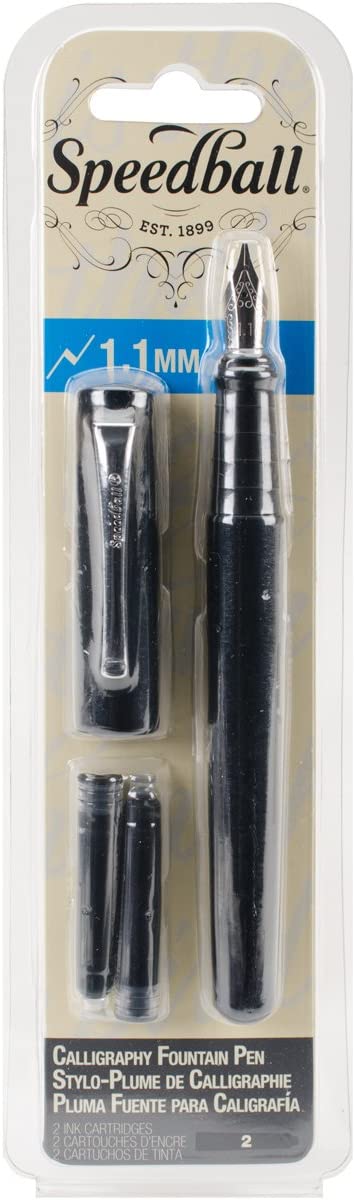 Speedball Calligraphy Fountain Pen 1.1mm Nib + 2 Black Ink Cartridges