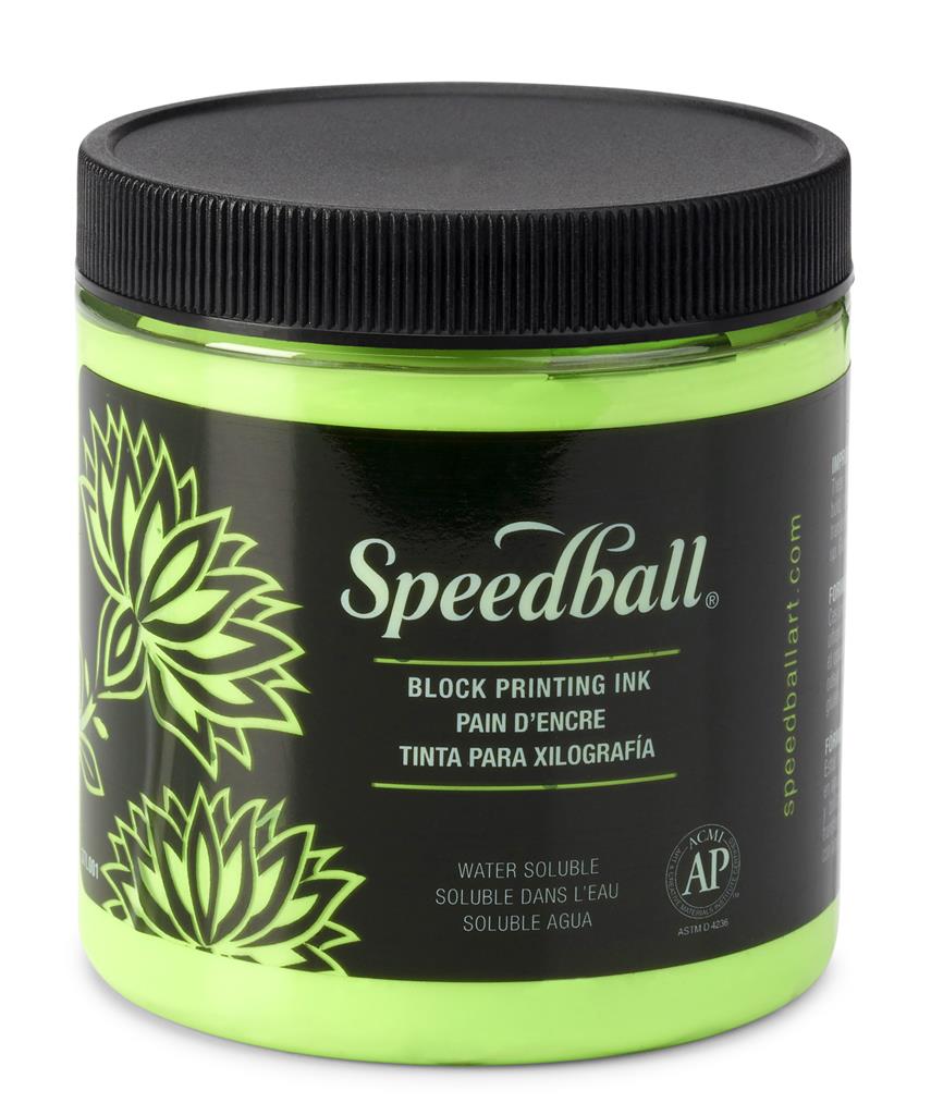 Speedball Water-Soluble Block Printing Ink Fluorescent Lime Green 8oz (3820