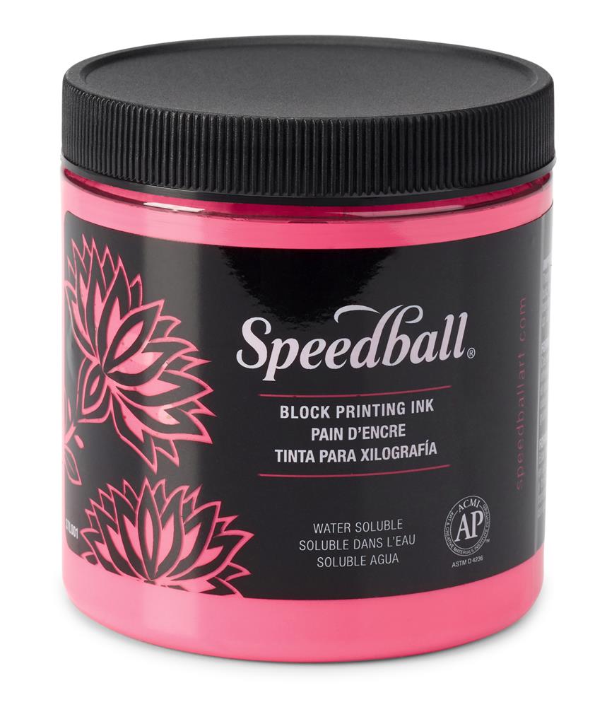 Speedball Water-Soluble Block Printing Ink Fluorescent Hot Pink 8oz (3821)