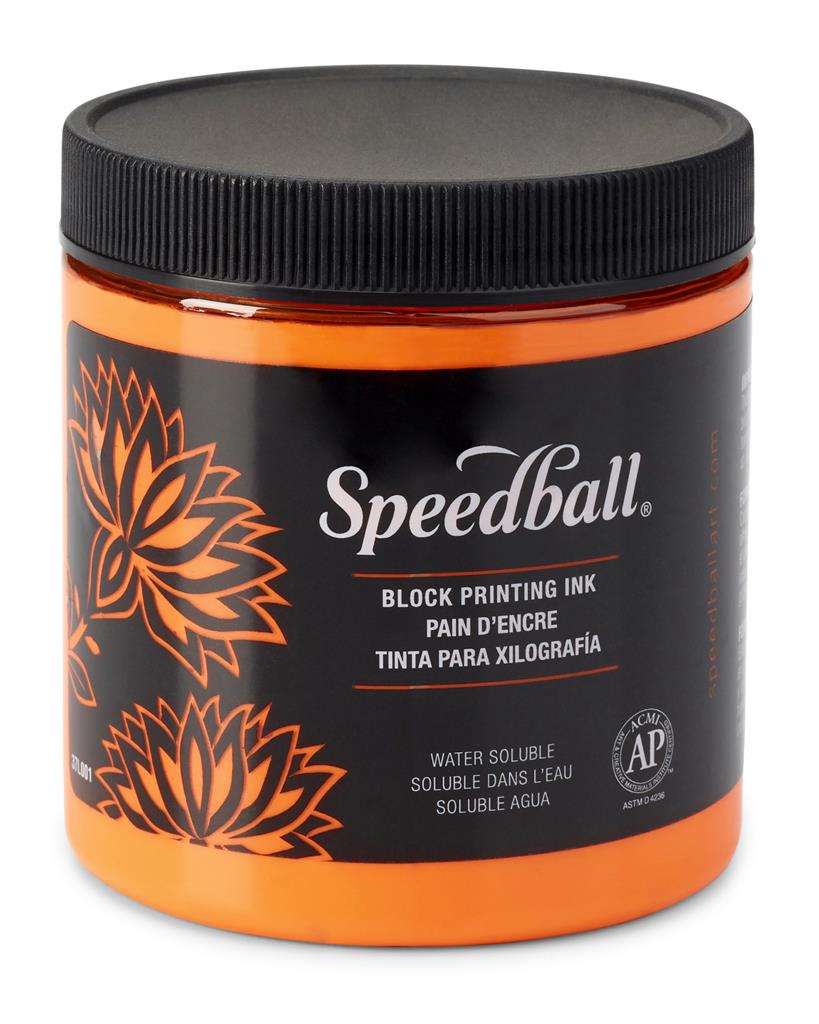 Speedball Water-Soluble Block Printing Ink Fluorescent Orange 8oz (3822)