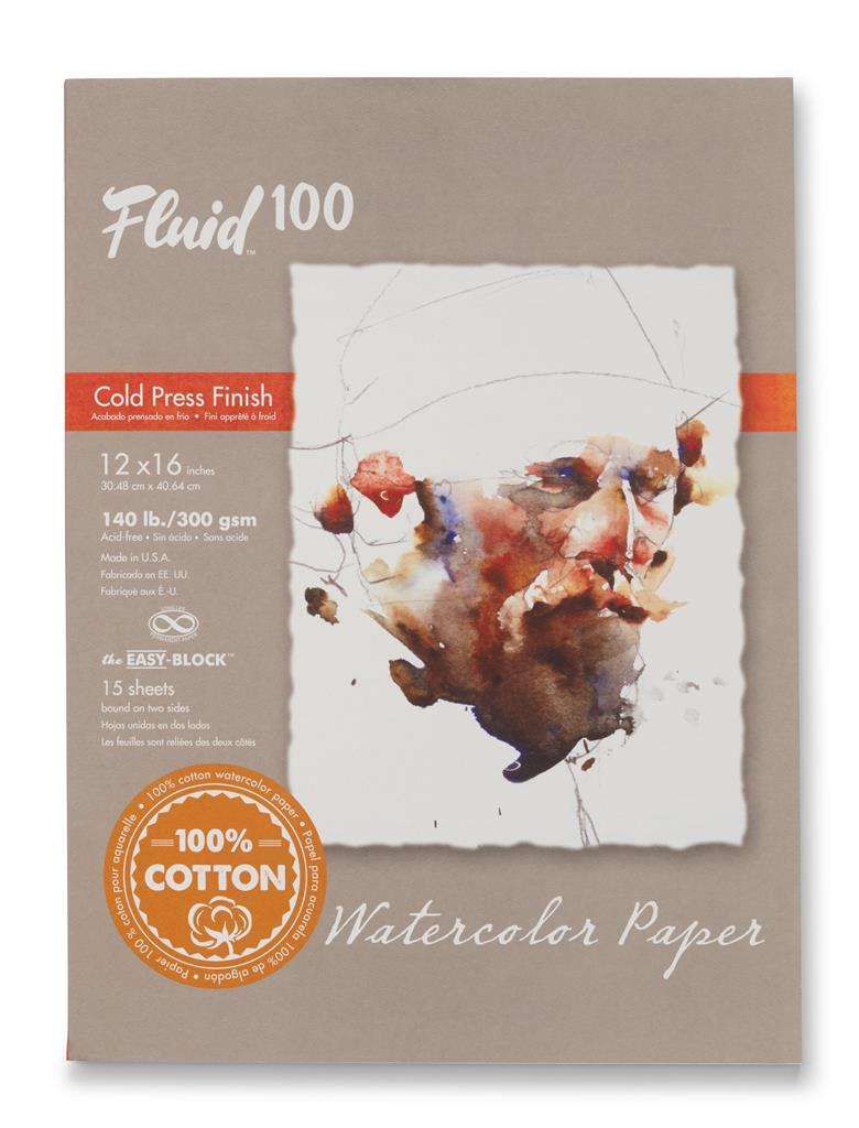 Speedball Fluid 100 Cold Press 12" x 16" 300gsm Watercolour Block (15shts)