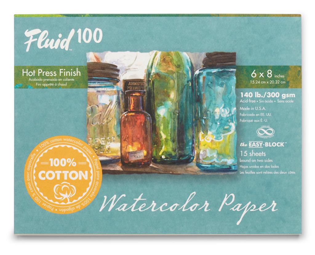 Speedball Fluid 100 Hot Press 6" x 8" 300gsm Watercolour Block (15shts)