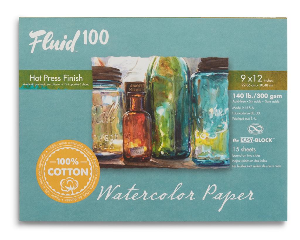 Speedball Fluid 100 Hot Press 9" x 12" 300gsm Watercolour Block (15shts)