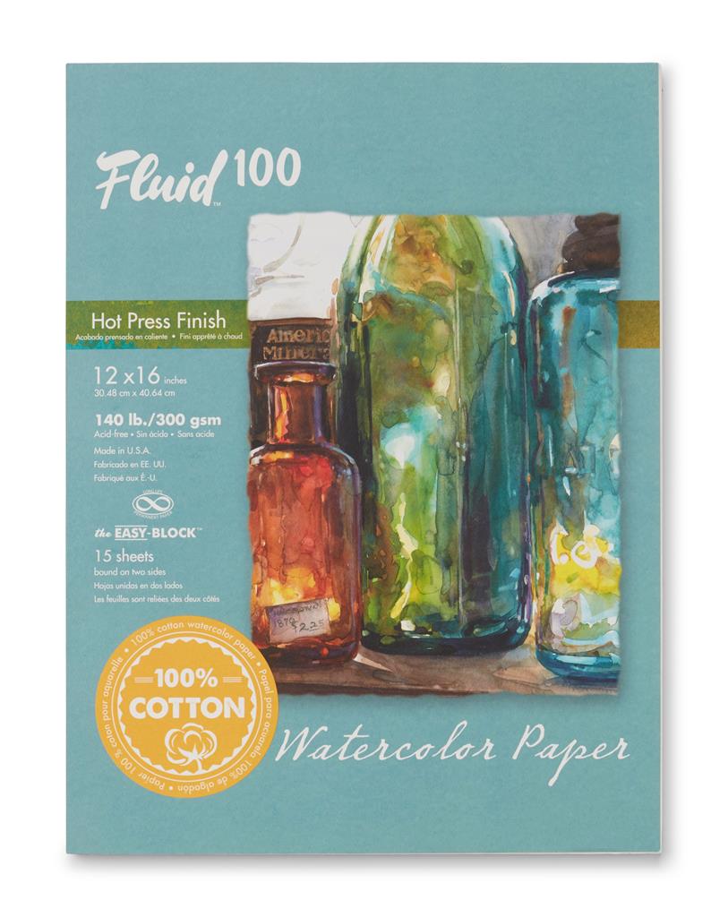 Speedball Fluid 100 Hot Press 12" x 16" 300gsm Watercolour Block (15shts)