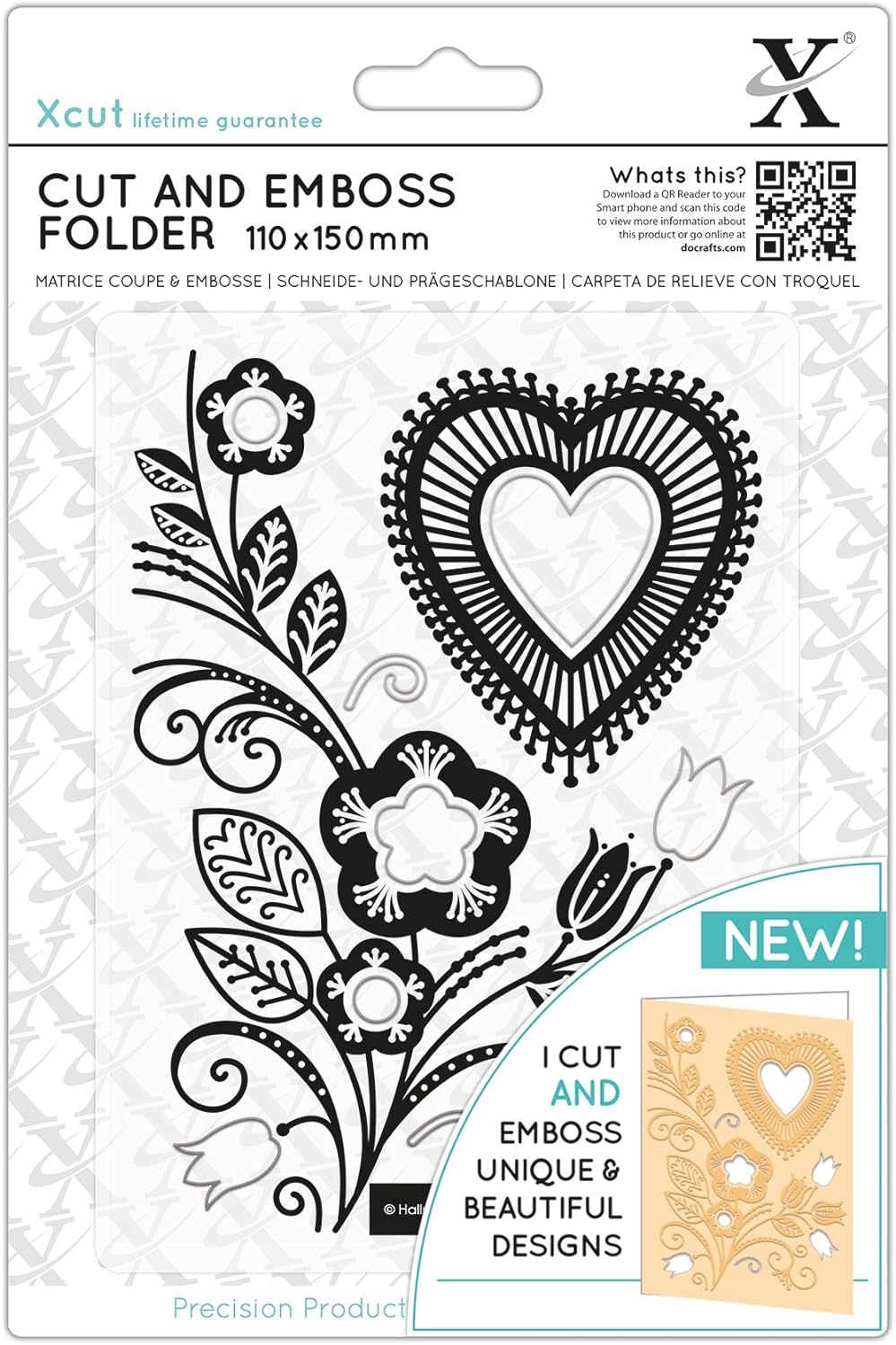 Xcut Cut & Emboss Folder 110mm x 150mm - Folk Heart