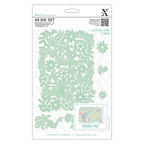 Xcut A5 Dies Set - Folk Floral Scene