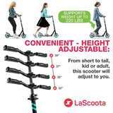 LaScoota Kick Scooter Foldable/Adjustable for Teens/Adults - Aqua