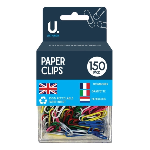 U.Clip Paper Clips Multicoloured 150pk