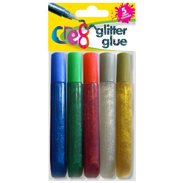 Cre8 Coloured Glitter Glue (5pk)